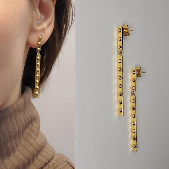 Argento Vivo 18k Gold Plated Brass Linear Door Knocker Earrings, 2 inch length - Picture 1 of 11
